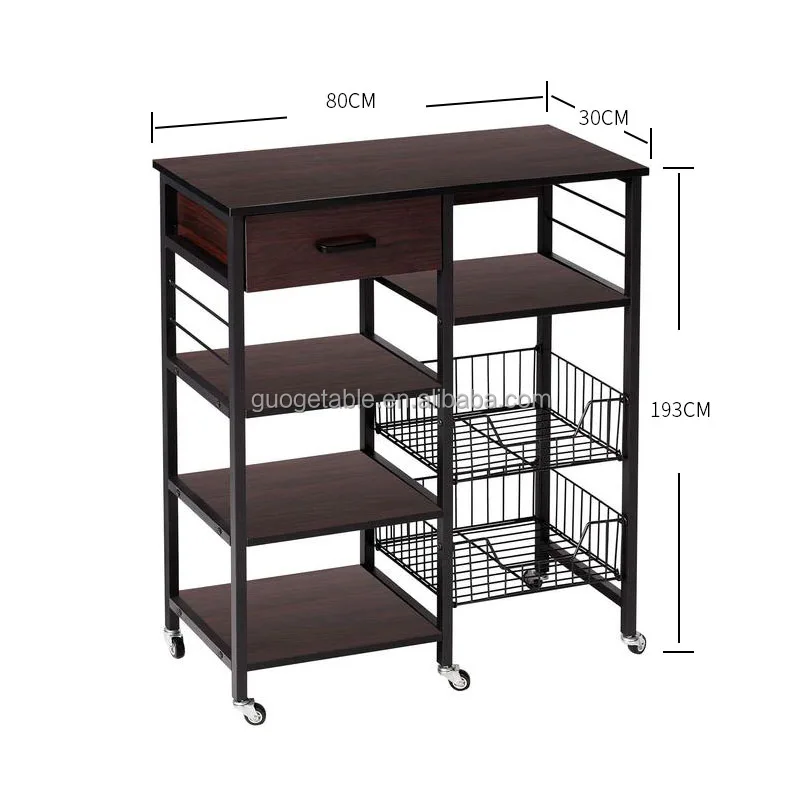 SEGAWE Rolling Kitchen Cart - Wooden Trolley Island With Storage, Pine/Black, 26.5"L X 14.75"W X 29.5"H
