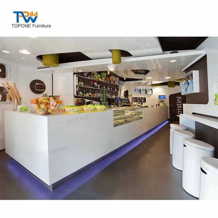 Ice Cream Bar Counter Customized Display Cabinet Cafe Bar Station Fashion Glass Showcase Coffee Kiosk for  Shop Mall