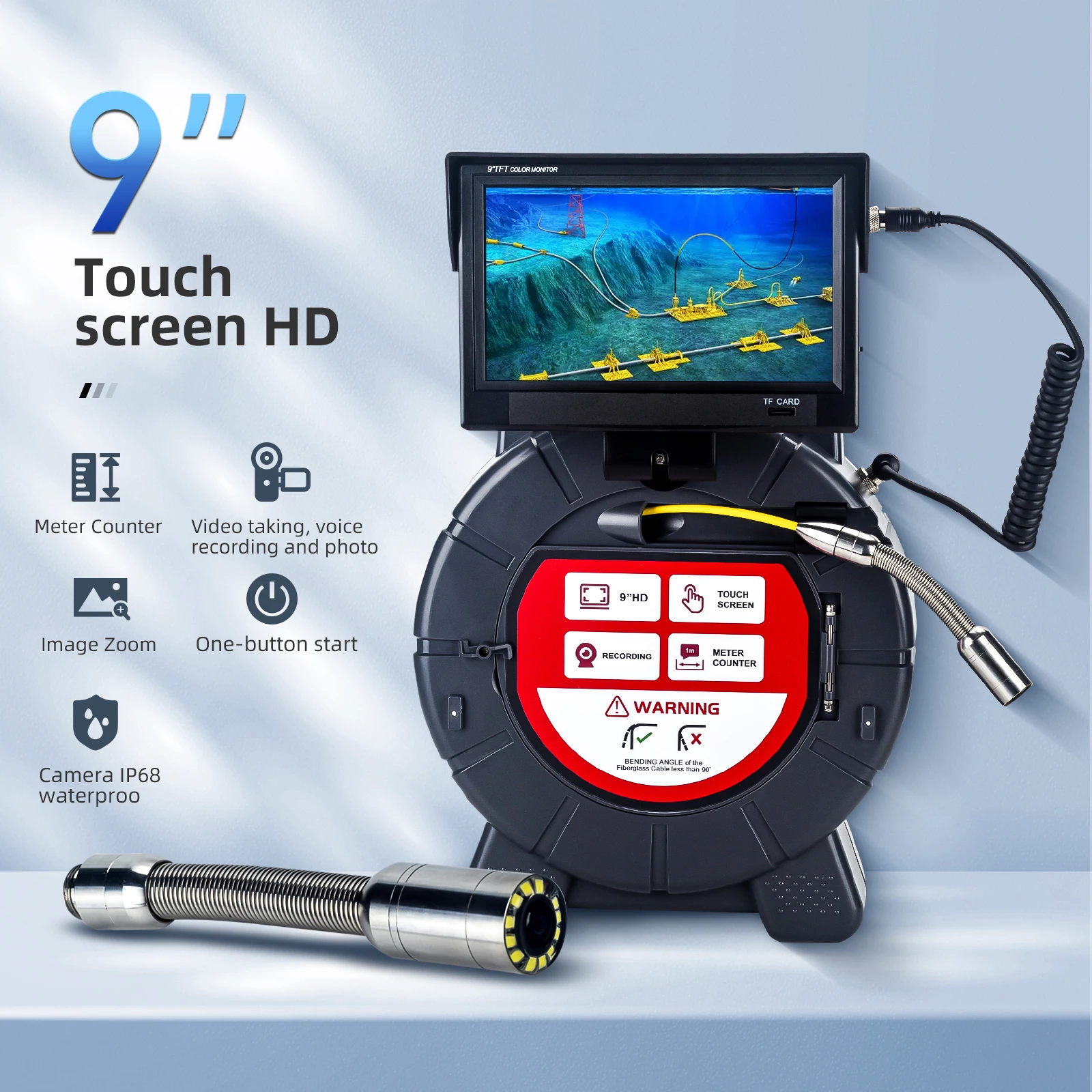 9Inch HD1080P Touch Screen Sewer Camera with 512Hz Sonde&Self-leveling&Meter Counter for Home pipeline Inspection supplier