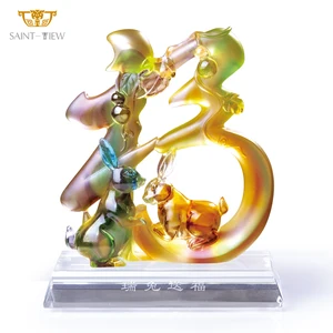 Chinese New Year Crystal Liuli Gift Boxes Feng Shui Statue Modern Office Decoration for Desk
