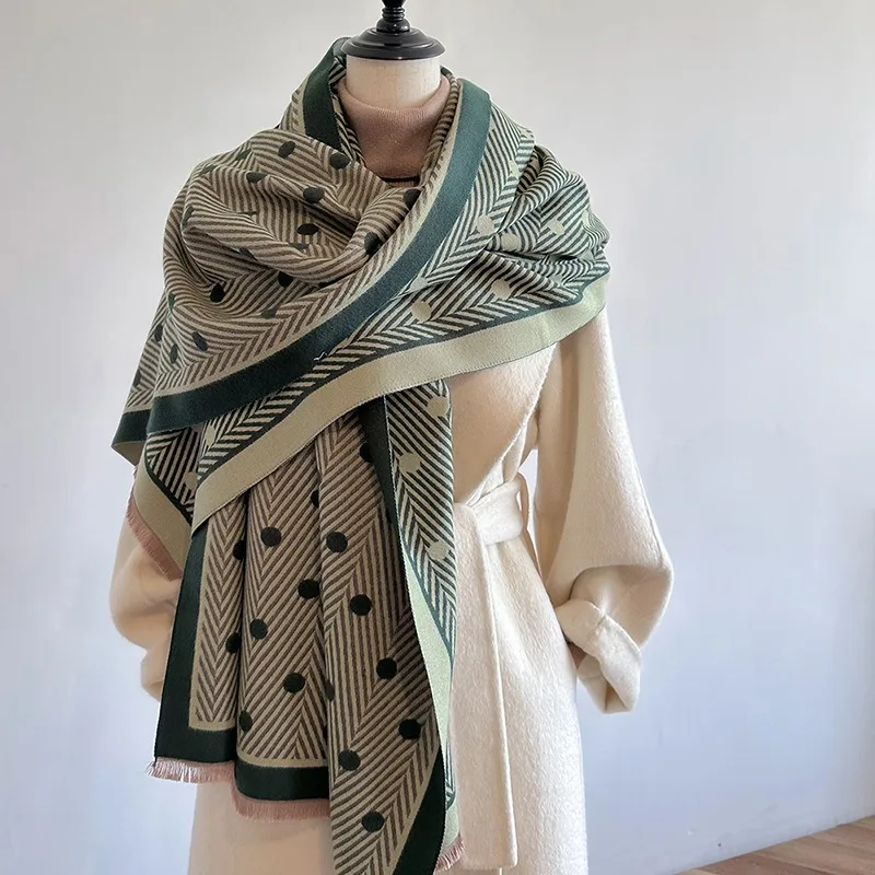 Premium Winter Warm Scarf For Women Dot Style Fashion Color Polyester Imitation Cashmere Wrap Cozy Soft Lightweight_voghion.com