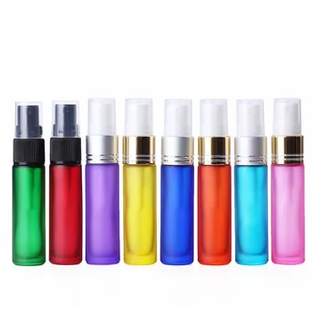 Stock 10ml Frosted Colorful Glass Cosmetic Perfume Bottle with Mist Spray Lid