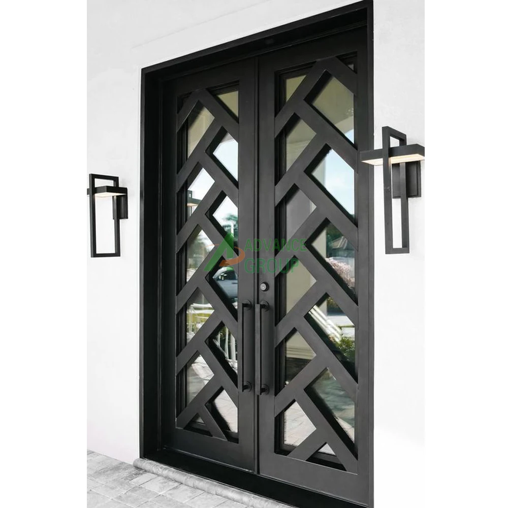 Black Security Doors Design Exterior Entrance Double Wrought Iron Door