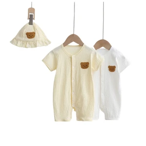 Summer Thin Section Newborn Bamboo Fiber Clothes Short Sleeved One Piece Baby Romper with Hat