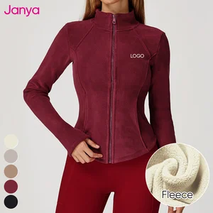 Janya Thick Warm Gym Fitness Workout Top Long Sleeve Stand Collar Sports Jackets Full Zipper Polar Fleece Yoga Jacket for Women