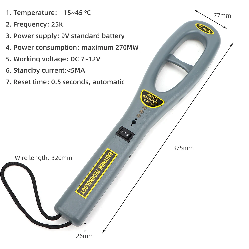 Gc 101h Detector De Metales Led Light Security Use Hand Held Metal Detectors For Body Detection 1106