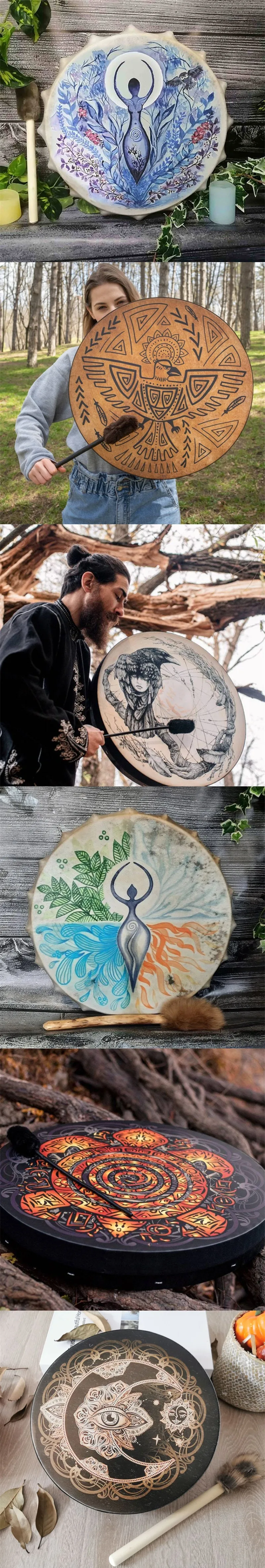 Shaman Vegan Hand Frame Raven Drum Sacred Druid Native Tambourine Sound