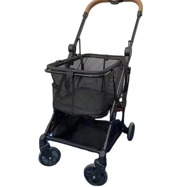 Japan Hot Sell High Quality Multi-function  Shopping Basket  Durable Customized  Mesh  Shopping Bag 4 Wheels Stroller