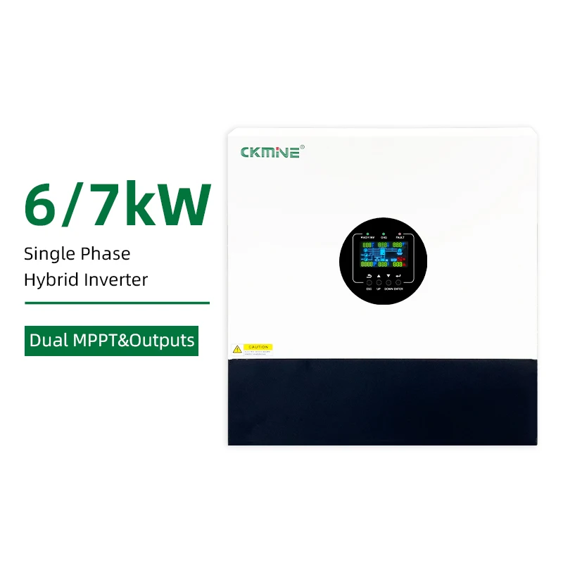 CKMINE 7-kW-Hybrid-Solar-Wechselrichter, 500 VDC, 48 V, 51,2 V, kompatibel mit Lithium-Akkus, doppelte MPPT, 2 Ausgaenge fuer Wohnenergiesysteme