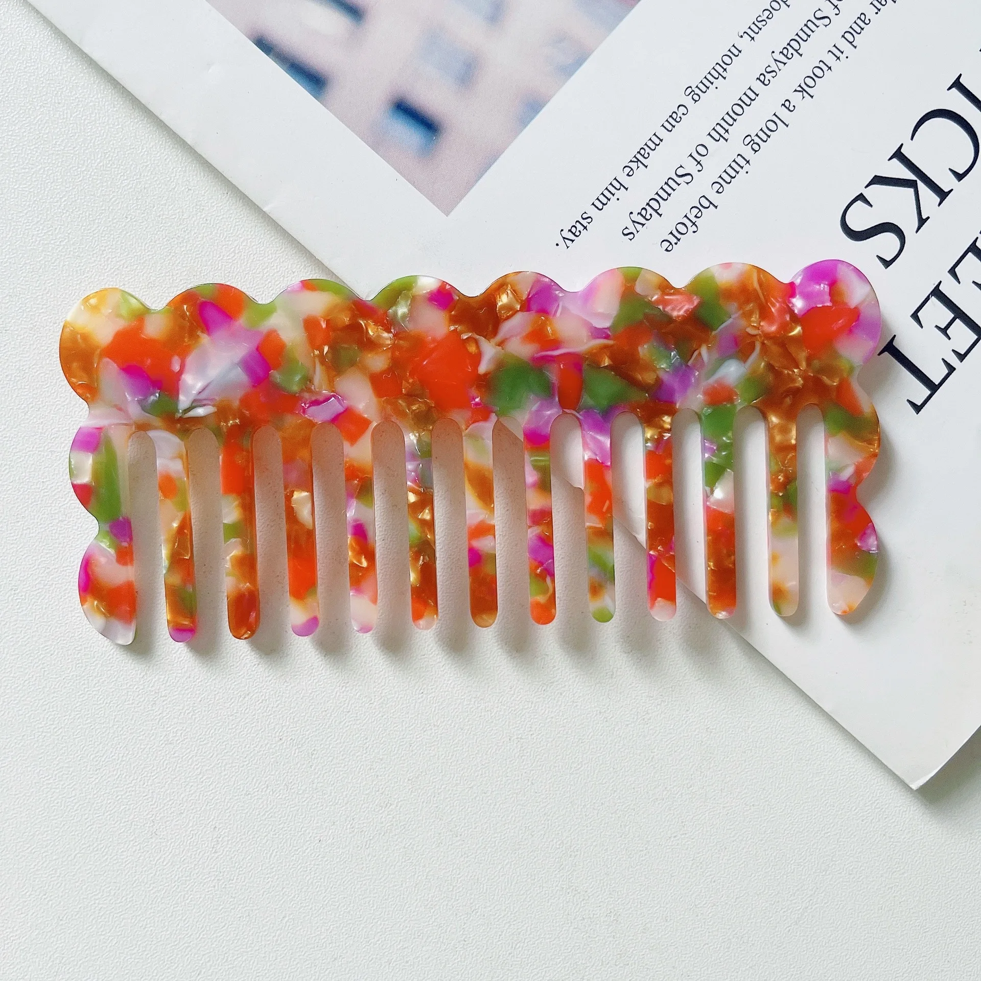 Новый дизайн упаковка с логотипом на заказ аксессуары для волос из высококачественного ацетата Мраморная волна леопардовая расческа