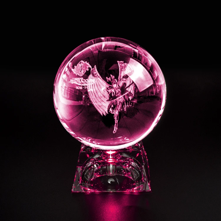 Wholesale clear 80mm K9 Crystal Ball Custom 3d Laser Engraving Photo Frame Glass Ball with LED Base for Business Gifts
