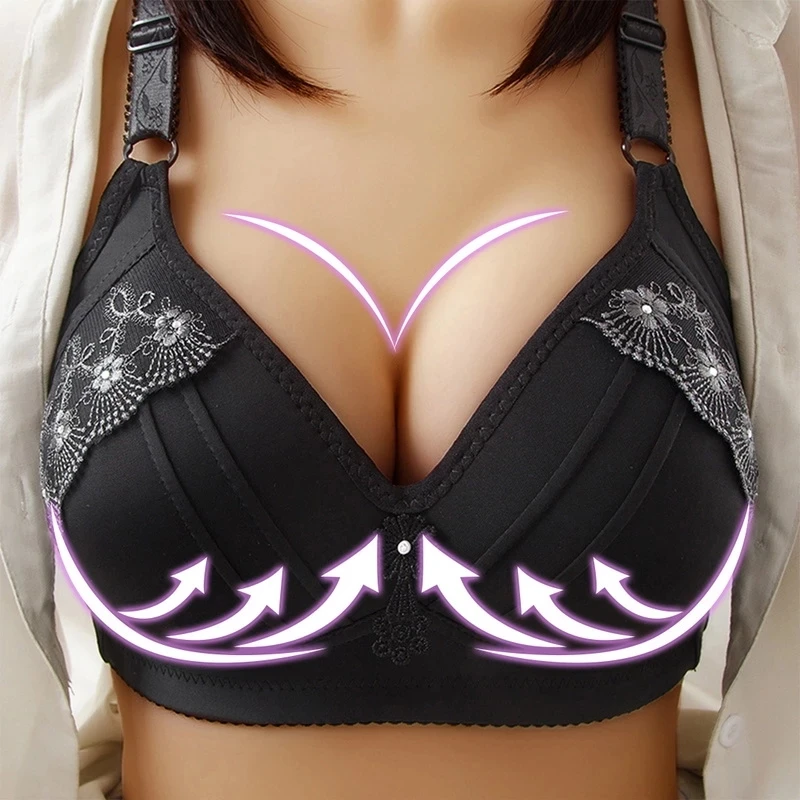 Flower Wireless Push up Bra Big Cup for Breasted Women Full