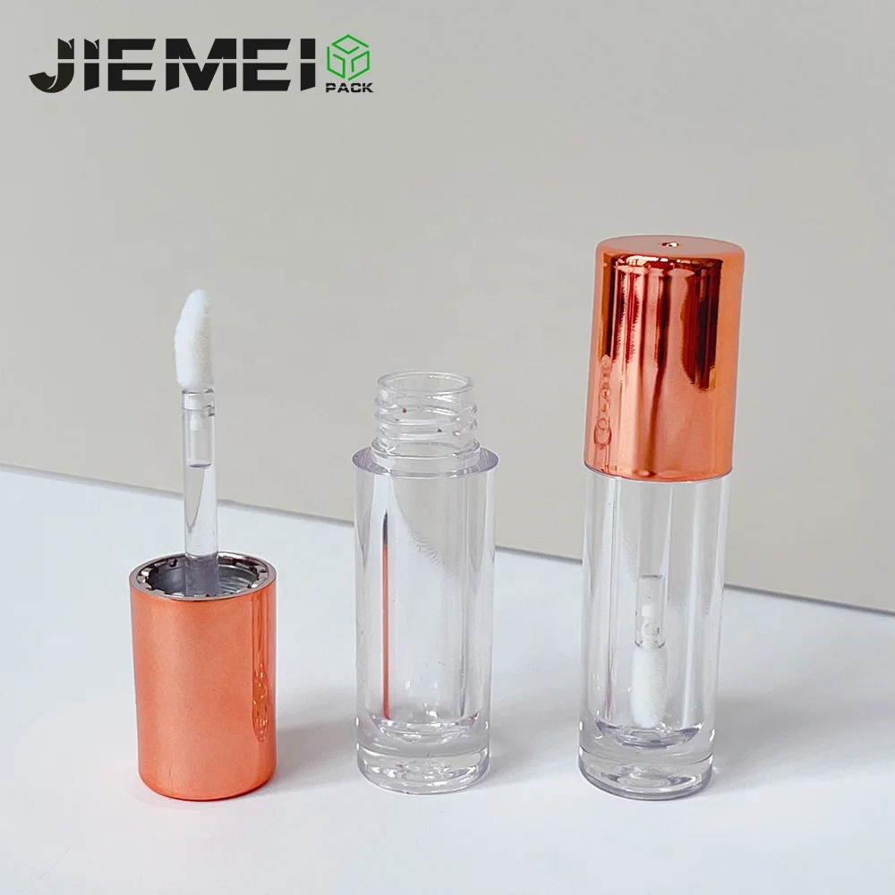 JIE MEI Stock New Mini 3ML Metallic Gold Silver Rose Pink Lid Lip Gloss Bottle Wholesale Lip Tint Lipgloss Wand Tube Container