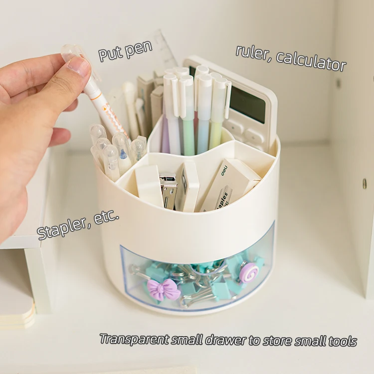 Фабричный Многофункциональный пластиковый офисный Настольный Органайзер на 360 градусов вращающийся держатель ручки с выдвижным ящиком для детей