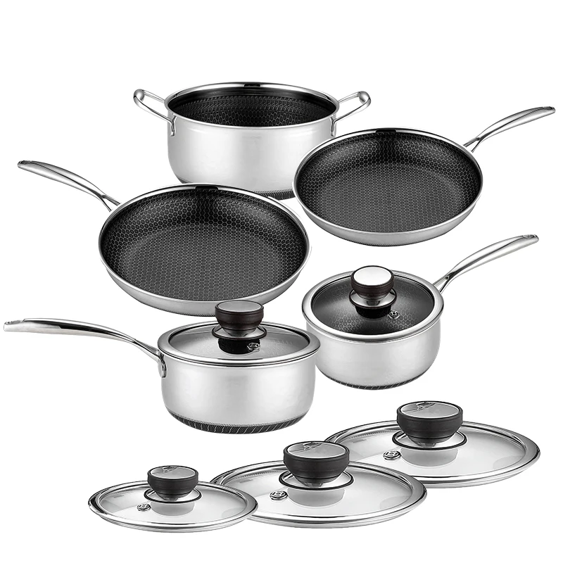 2023 Hex Clad Non Stick Cookware Set Kitchen Stainless Steel Cooking