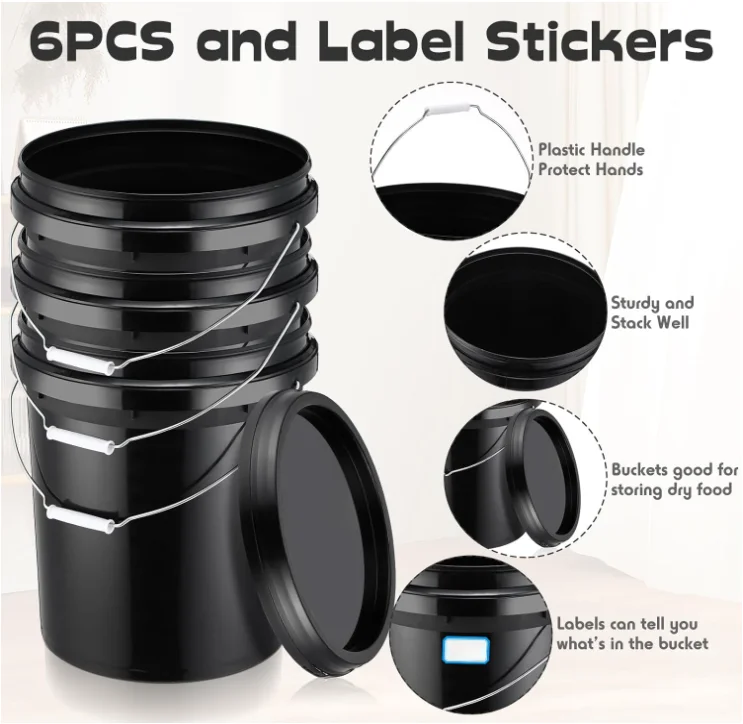 16L Round Plastic Paint Bucket with Lid and Handle Pressure-Resistant and Recyclable Empty PP Barrel and Pail