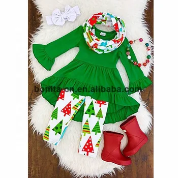 Popular Christmas spring and autumn girls boutique wholesale children's cotton Ruffle Skirt Leggings 3 piece suit