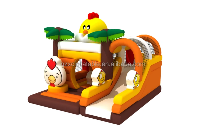 Digital Printing Chicken Cartoon Inflatable Combo Bouncy House With Slide and 3 Years Warranty