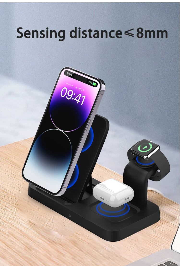 2023 New Arrival 3 In 1 Foldable Wireless Charger Qi 15w Fast Wireless Charger Station Upgrade