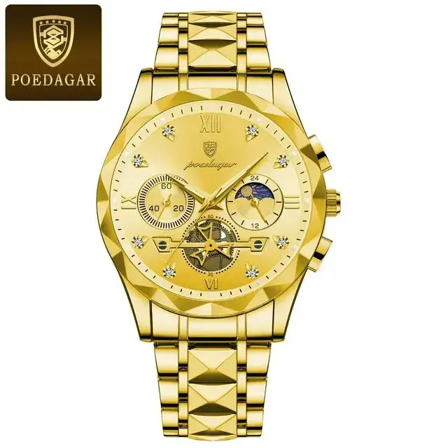 Poedagar 996 Luxury Chronograph Stainless Steel Quartz Watches Waterproof Luminous Men W aperçu 9