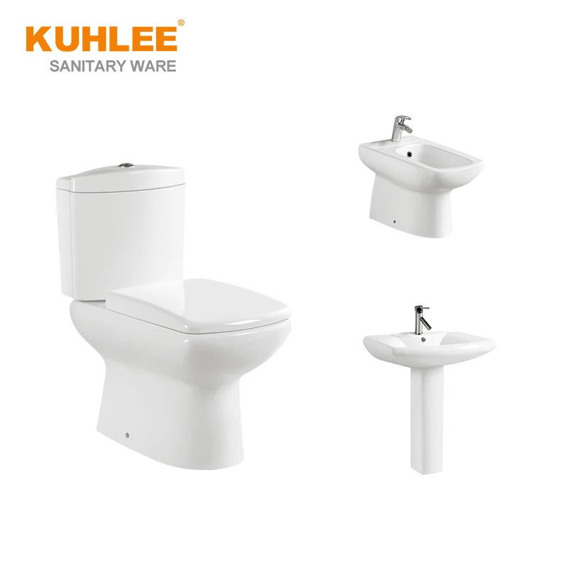 European Standards Floor Mounted Dual Flush Sanitary Ware P-Trap Two Piece Wc Toilet With Basin Bidet Suite