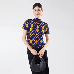 High Quality Women's Fashionable Top Half Turtleneck Miyake T-Shirt Short Sleeves Loose Printed Casual Style for Summer