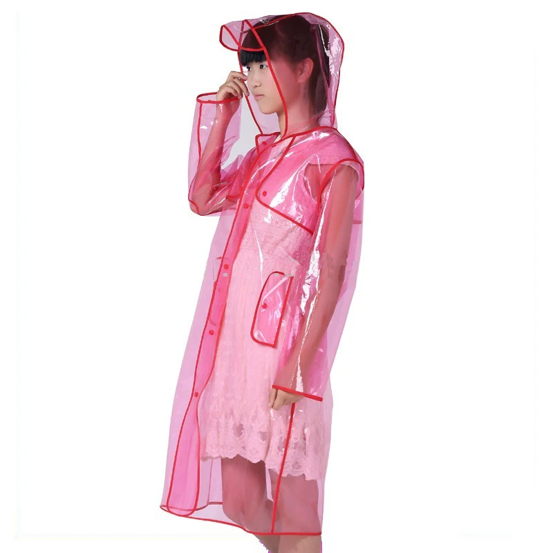 HUPLUE Womens Transparent Hooded Raincoat Waterproof EVA Fashion Rainwear