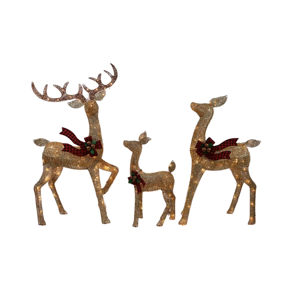 LED Lighted Reindeer Family Christmas Motif String Outdoor Holiday Glitter Decorations for Tree 220v Voltage