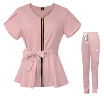 Scrubs Uniform V-neck Hospital Uniforms Nursing Scrubs Uniform Sets Short Sleeve Tops Jogger Pants for Women Nurse