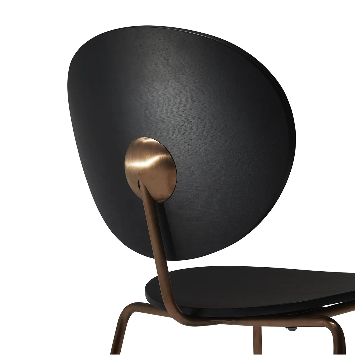 Black Wood Seat Golden Steel Leg Round Wooden Modern Restaurant Chairs