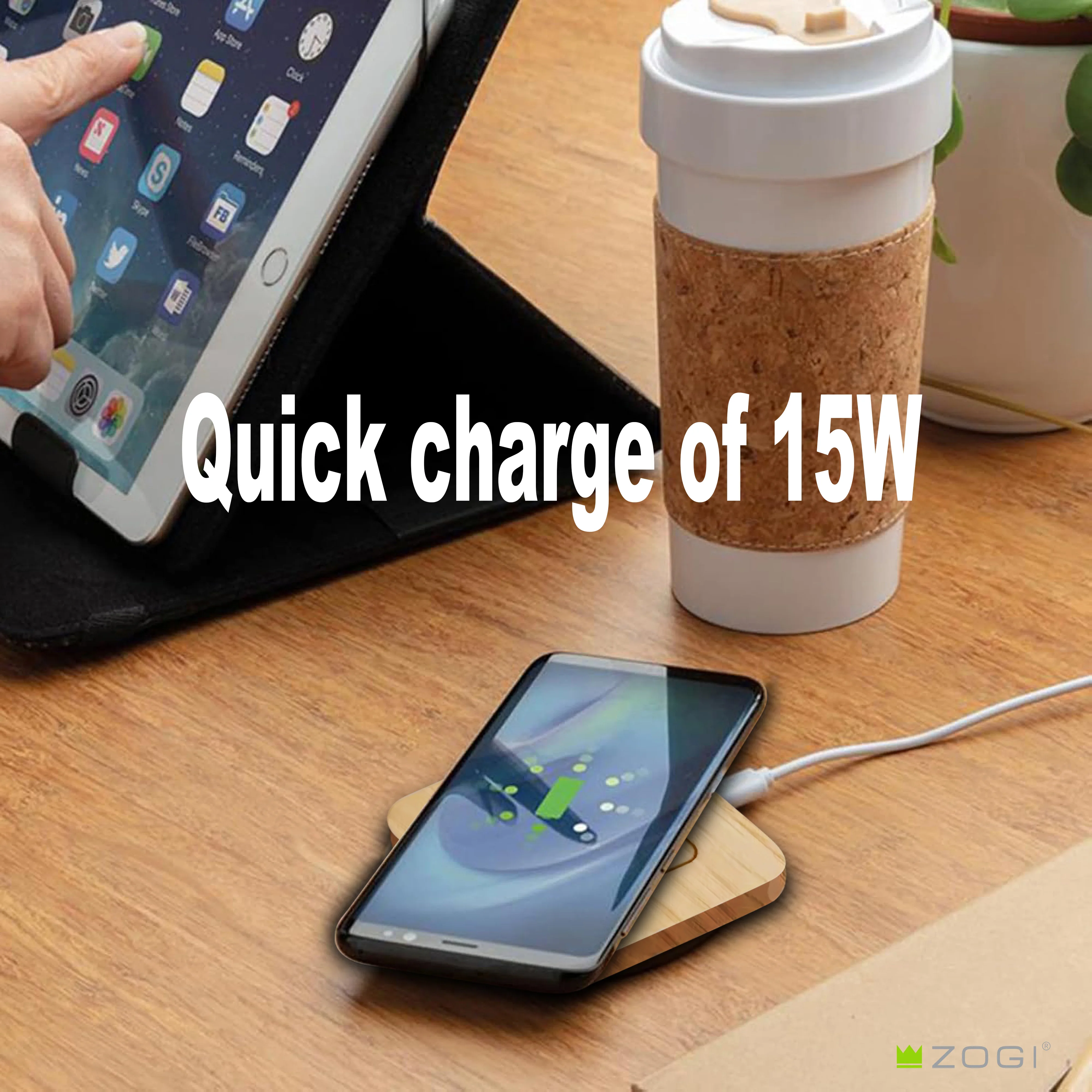 Mini Bamboo Custom Logo 15W Fast Charging Cell Phone Wood Wireless Charger