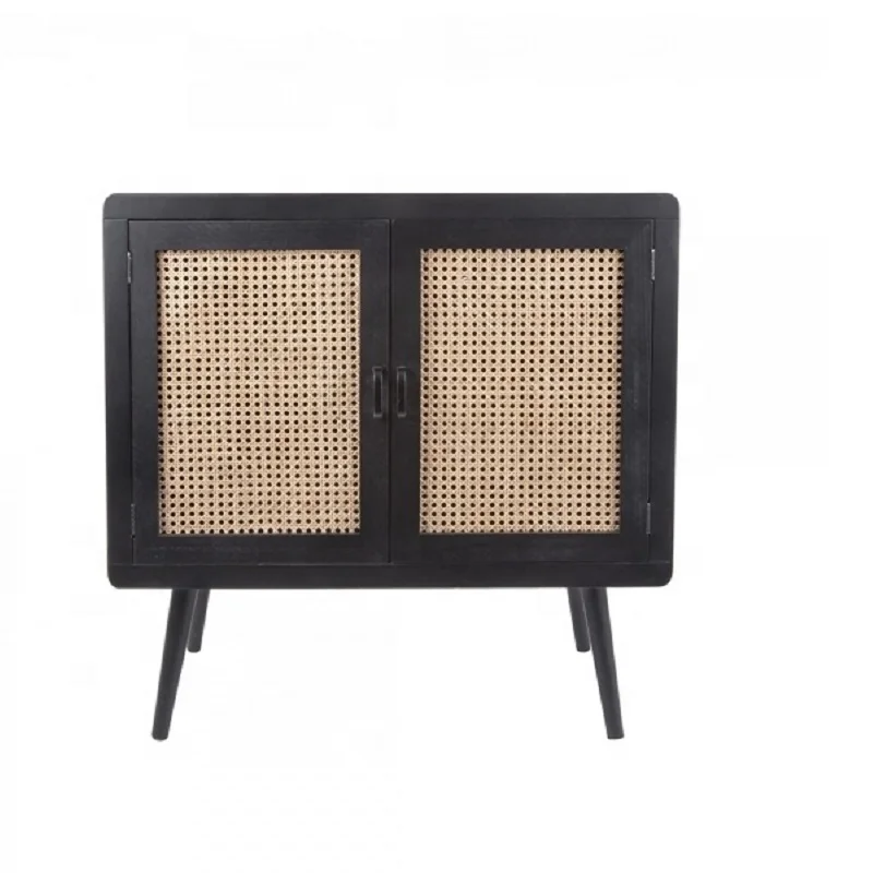 Innova Living Room Storage Home Decor Wood Furniture 2 Door Rattan Cabinet