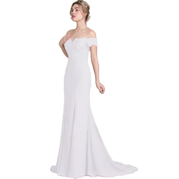 Autumn White Lace Short Sleeve Small Trailing One Shoulder Wedding Dress