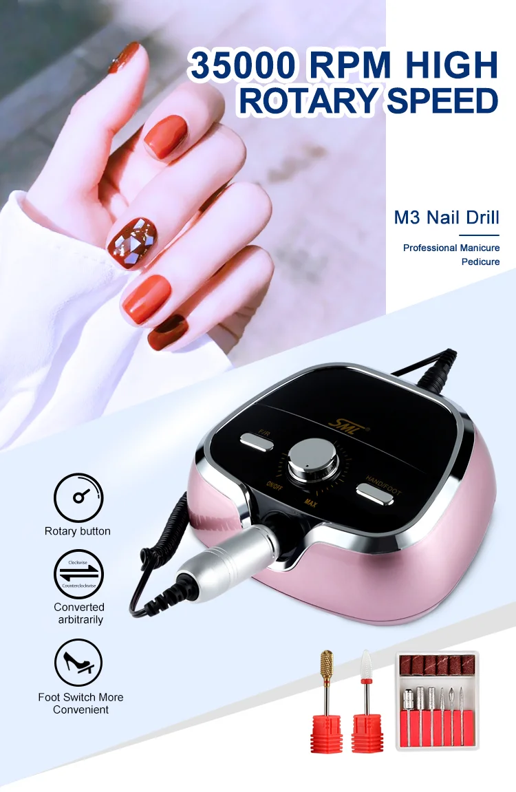 SML トップセラーマシン M3 35000 RPM プロ仕様ネイルドリルマシン