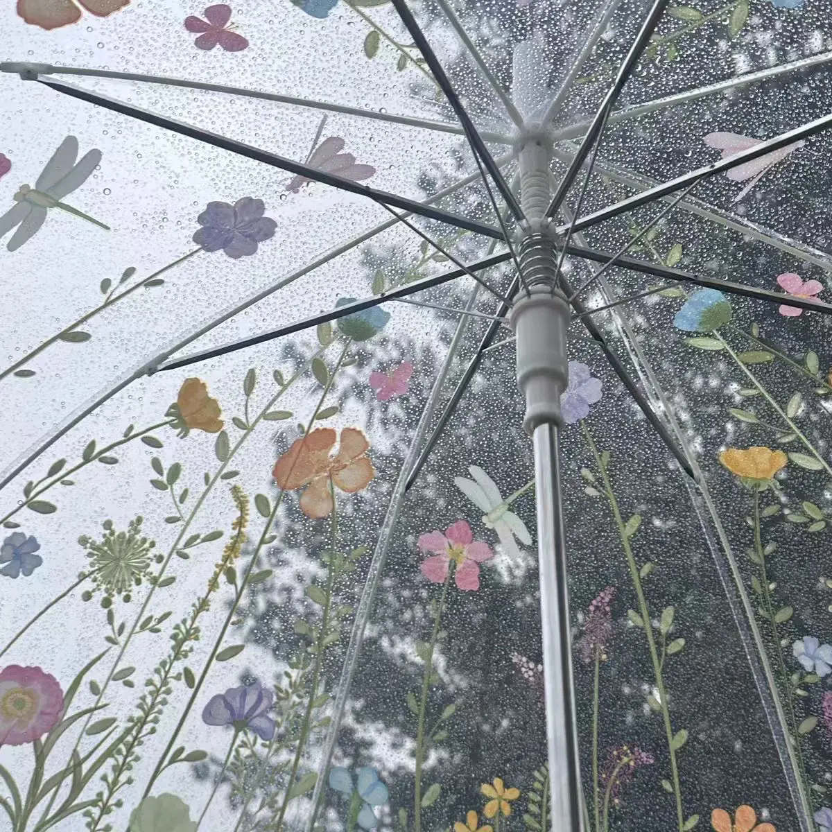 Custom OEM High-Value Photography Flower POE Transparent Straight Long-handled 8 Ribs Outdoor Rainy Umbrella