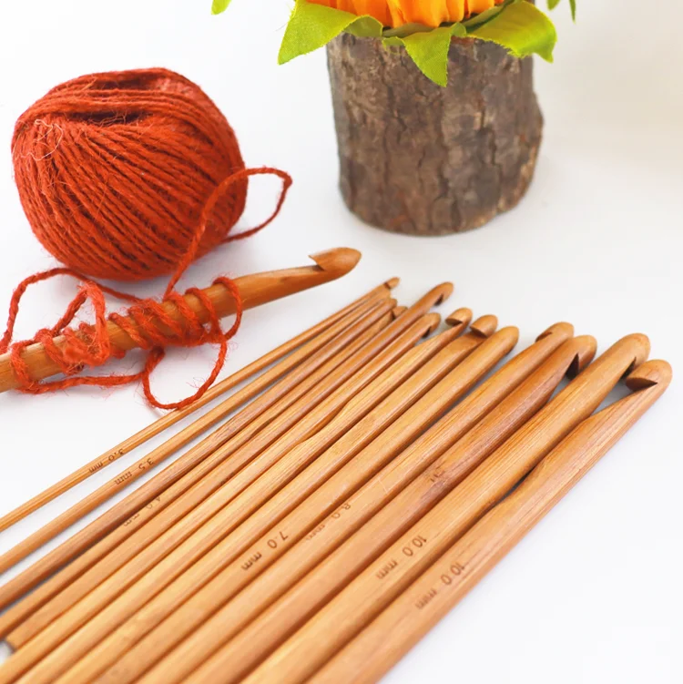 12支钩针工具包竹织针diy手工制作纱线编织钩针套装竹钩针