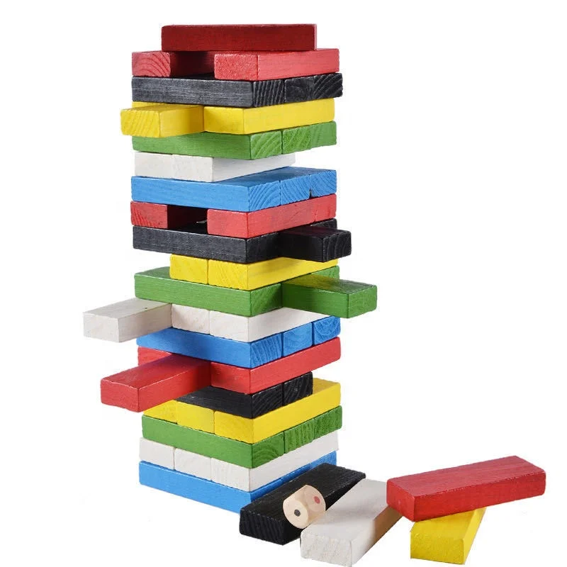 Lewo Coloured Stacking Wooden Building Blocks Tower Board Games Kids 54 Pieces 