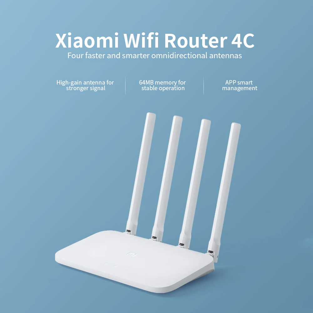 Маршрутизатор 4C глобальная версия крепление для спортивной камеры Xiao mi Wi-Fi маршрутизатор 4C 64M большой объем памяти 300 Мбит/с четырьмя с высоким коэффициентом усиления антенны смарт-Удаленное управление с помощью приложения