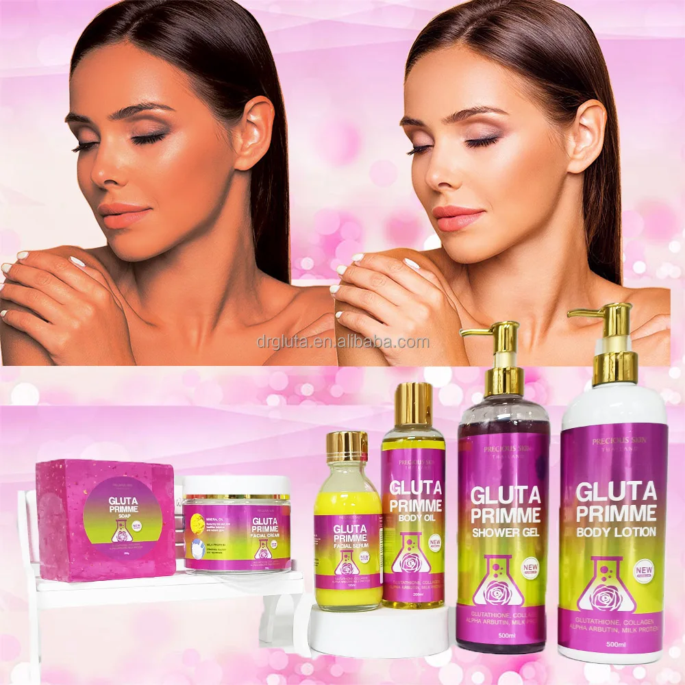 prime glutathione with collagen Oem Change Logo Precious Skin Thailand Gluta Primme & Glutathio Anti Aging & Whitening & Brightening Skincare Set Glutathione Antioxidant Supplement by Qty:3 vials Numbuzin no 5 tone up
