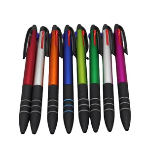 Promotional Custom logo Soft Grip Multi 3 Colors Black Blue Red Plastic Ballpoint Pens with Stylus