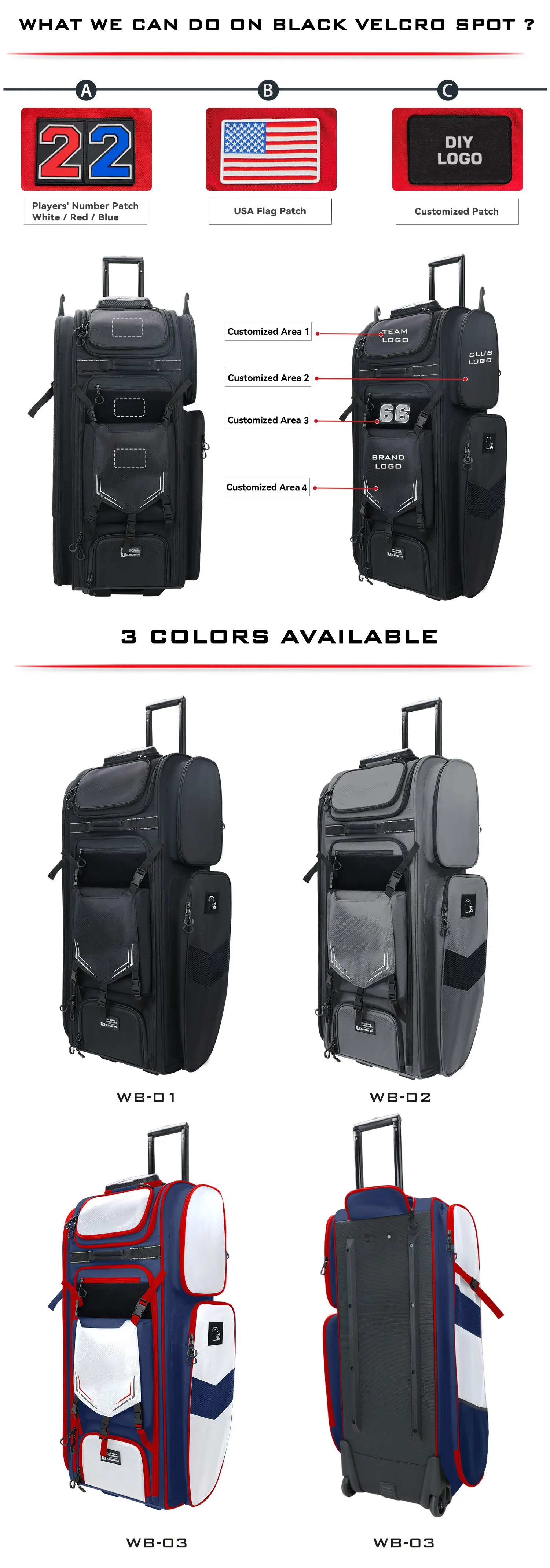 Kopbags MOQ1 Custom Baseball Roller Bat Bag Softball Bags Rolling Baseball Bag Large factory