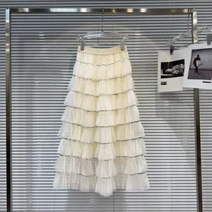 Wholesale Spring 2026 New Fashion Elegance Temperament Sequin Celebrity Medium and Long Mesh Skirt Cake Skirt Ladies Skirt