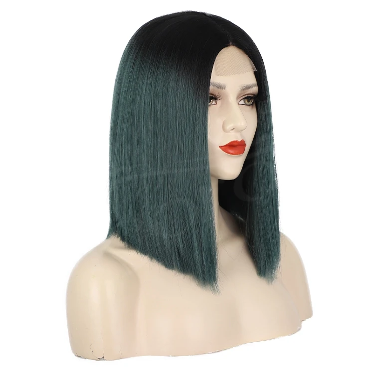 Short Straight Bob Wigs Black Brown Red Natural Synthetic Hair For