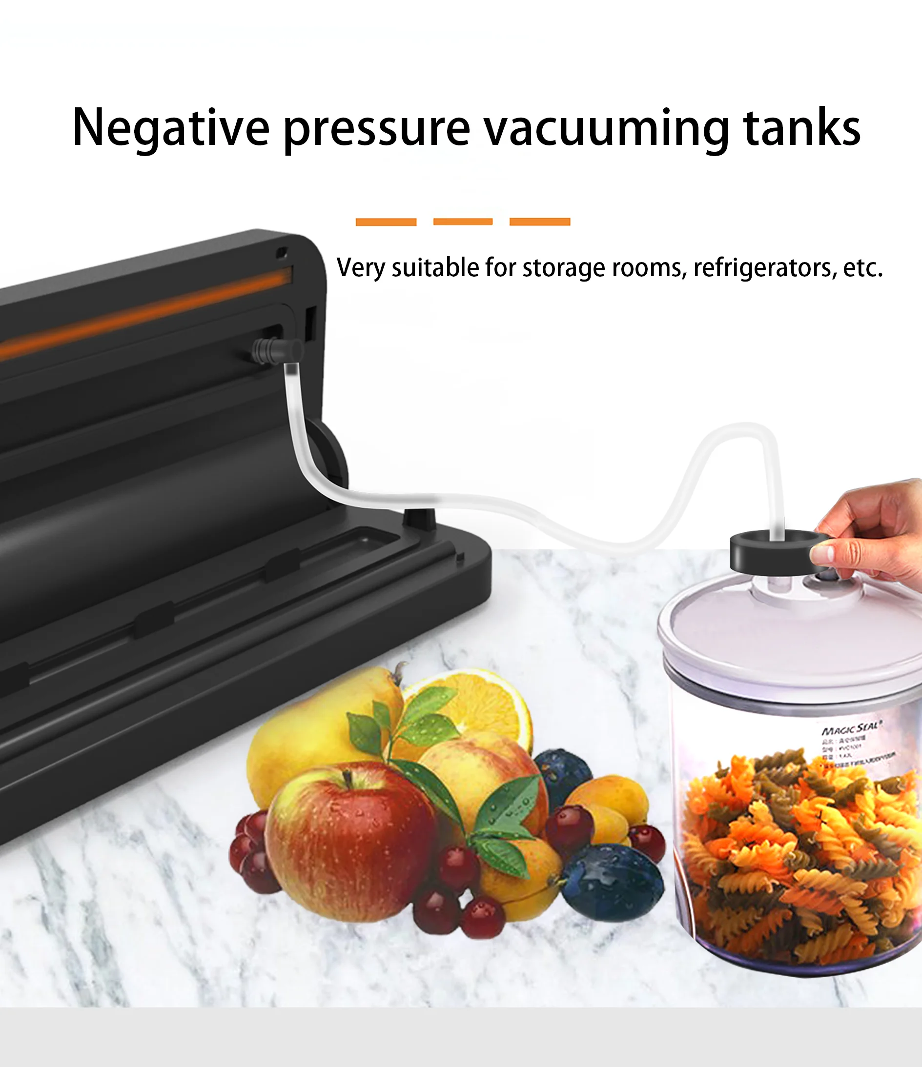 Private Label Kitchen Small Appliances Automatic Vaccum Glass Jar Vacuum Sealer Machine With  Bag Roll Box