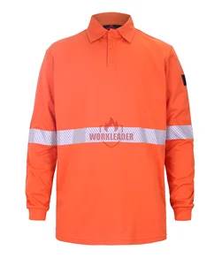 Factory Supply Fr Henley Shirt Fire Retardant NFPA2112 HRC2 Cotton Knit Interlock Workwear T-Shirt