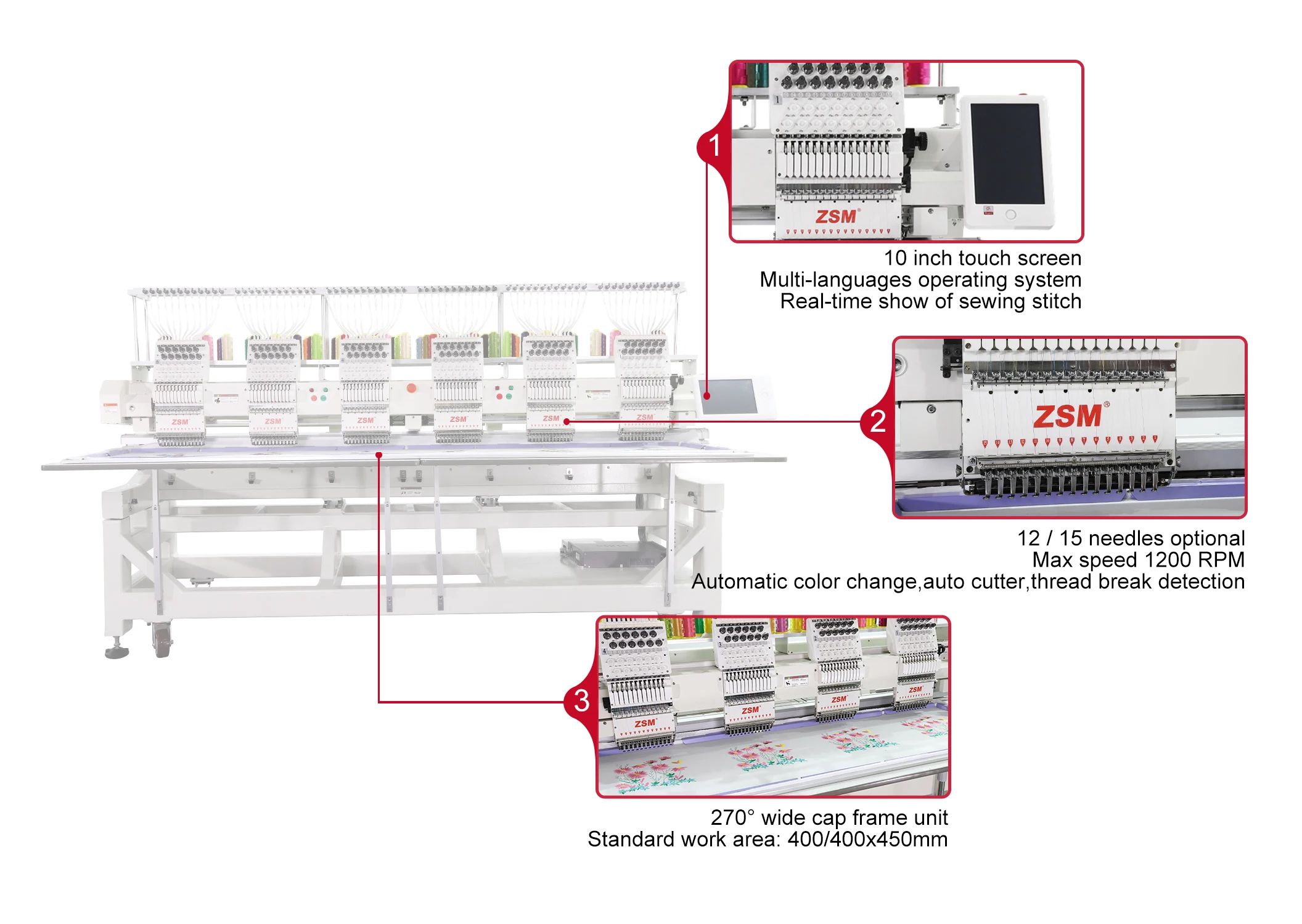 Multifunction 6 Head Embroidery Machine Commercial Computerized