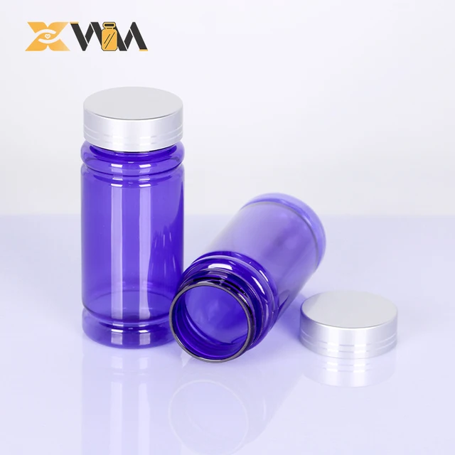 Top Brand Choice PET Medicine Jar 6.8oz 200ml Purple Clear Glossy Surface 41mm Wide Mouth Custom Color Lids