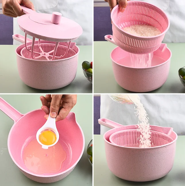 Eco- Friendly Wheat Straw Salad Mixer Plastic Manual Fruit And ...