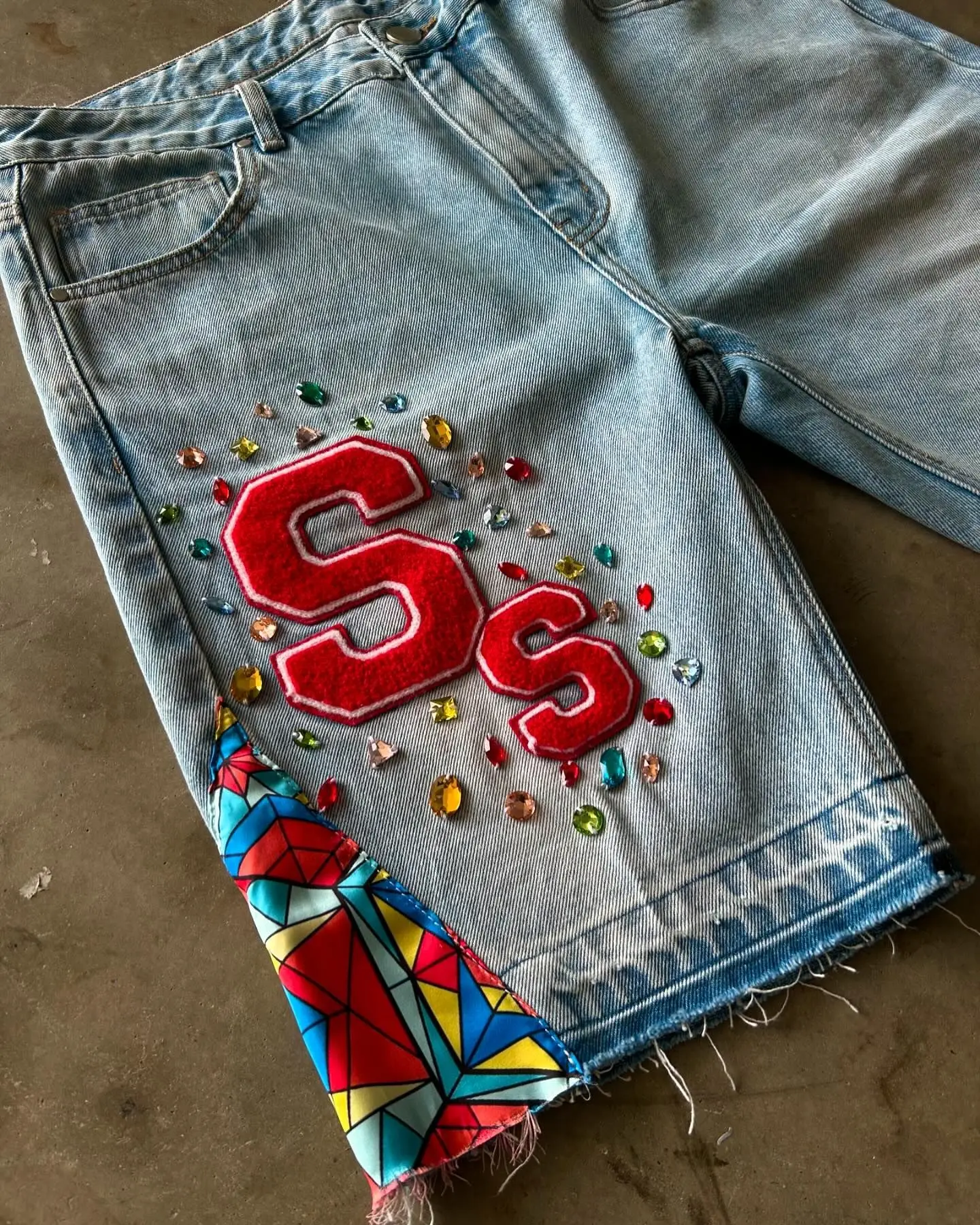 Shorts Manufacturer Summer Cotton Embroidery Rhinestone Print Distressed Vintage Washed Baggy Jeans Denim Shorts Jorts for Men gallery 2