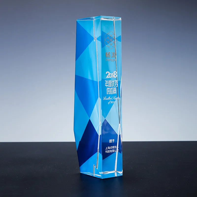 Factory direct sales can customize the k9 crystal color printing sandblasting award trophy supplier